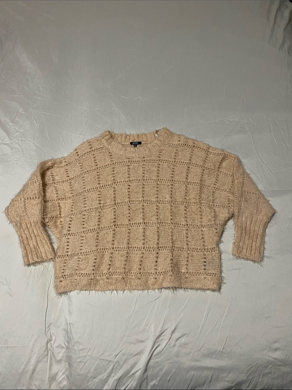 XOXO Cream Open-Weave Crewneck Sweater